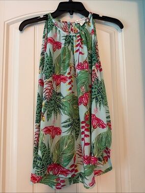 cupcakes & cashmere Tropical Halter Tank in Mint, Pink & Green Floral